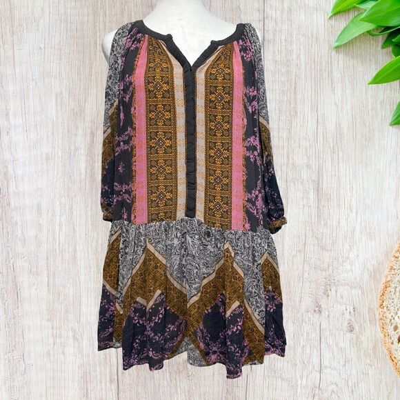 Free People Women's Tunic XS Boho Artsy‎ Lagenlook Colorful Oversized - Picture 1 of 10